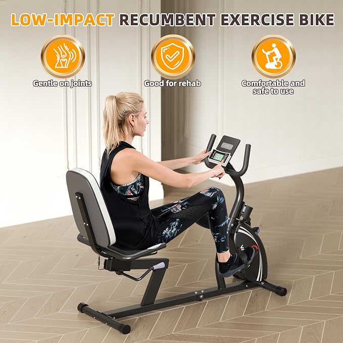 VANSWE Recumbent Exercise Bike for Adults Seniors - Recumbent Bikes for Home with Magnetic Resistance, Bluetooth and App Connectivity, Pulse Sensor-FlexoryFit
