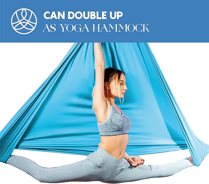 Aerial Silks Starter Kit - Durable 9 Yards of Aerial Yoga Hammock with Hardware & Guide - Aerial Swing for Acrobatic Flying Yoga & All Levels (Aerial Rigging Point Up to 13ft)-FlexoryFit