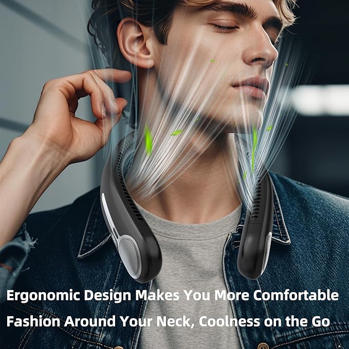 Portable Neck Fan,Hands Free Personal Wearable Bladeless Fan,6000mAh USB Rechargeable,360° Cooling,LED Display,4-Speeds,Birthday Gifts for Men Women Dad Mom,Outdoor Indoor Travel Camping (Black)