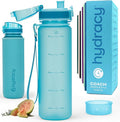 Hydracy Water Bottle with Time Marker -Large BPA Free Water Bottle & No Sweat Sleeve -Leak Proof Gym Bottle with Fruit Infuser Strainer & Times to Drink -Ideal for Fitness Sports & Outdoors