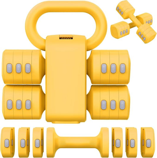 2-in-1 Adjustable Dumbbells Set, 4 Levels Weight Dumbbells Set for Women Men, Each 2.2/3.3/4.4/5.5lb Hand Weights with Kettlebell Form for Home Gym Exercise Training-FlexoryFit