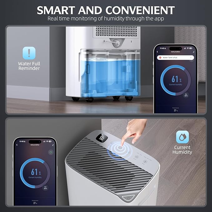 2500 Sq.Ft Dehumidifier for Basement, 34 Pints Energy Star Certified Dehumidifier for Home with Drain Hose, Bedroom, Bathroom, Smart App Control, 3 Operation Modes