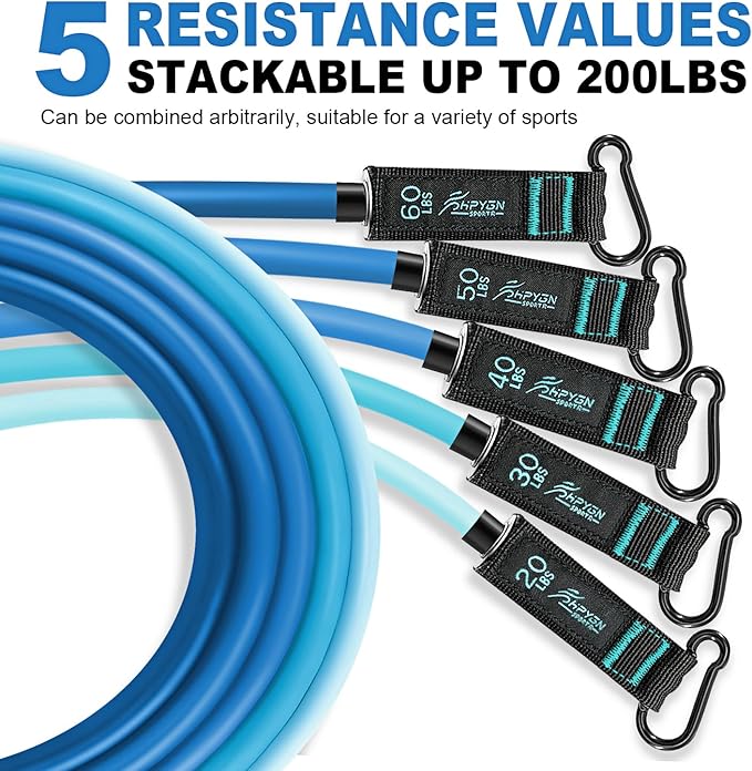 HPYGN Resistance Bands, Exercise Bands with Handles, Fitness Bands, Workout Bands with Door Anchor and Ankle Straps, for Heavy Resistance Training, Physical Therapy, Shape Body, Yoga, Home Workout Set-FlexoryFit