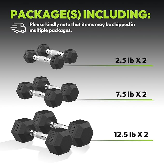 Hex Dumbbell Set, 30-480 lb Set Rubber Encased Exercise & Fitness Dumbbells, Weights Dumbbells Set, Hand Weight for Strength Training-FlexoryFit