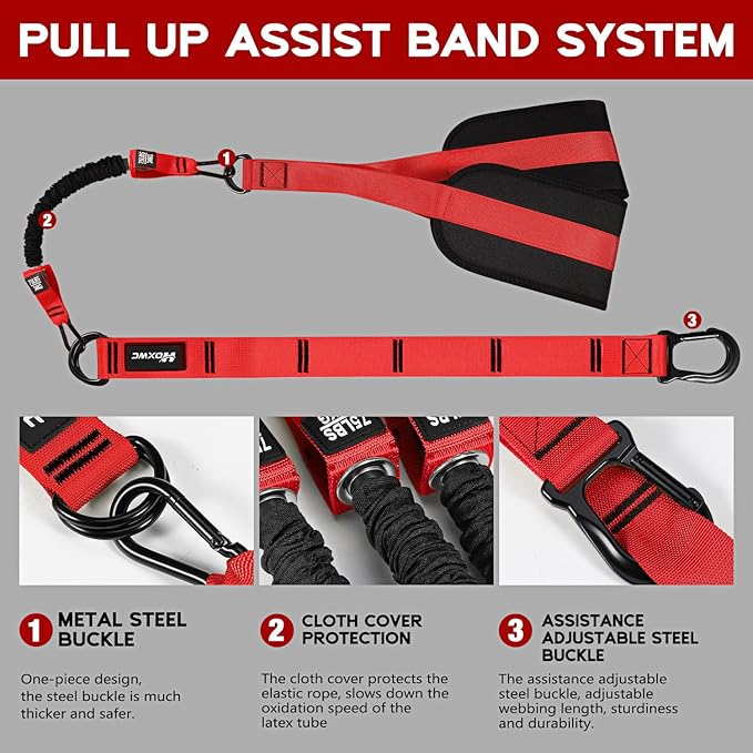 Pull Up Assistance Bands, Adjustable Heavy Duty Resistance Band for Pull Up, 3 Pull Up Bands, Comfortable Fabric Feet/Knee Rest, Assistance Bands for Pull-Up, Home Fitness, Body Stretching-FlexoryFit