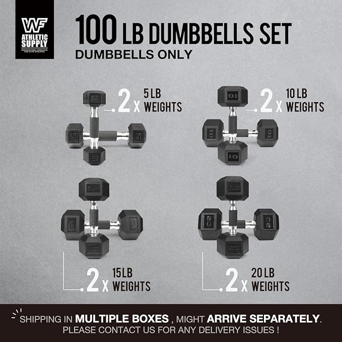 WF Athletic Supply Rubber Encased Hex Dumbbells with Rubber Grip Contoured Handle for Muscle Toning, Strength Building & Full Body Workout-FlexoryFit
