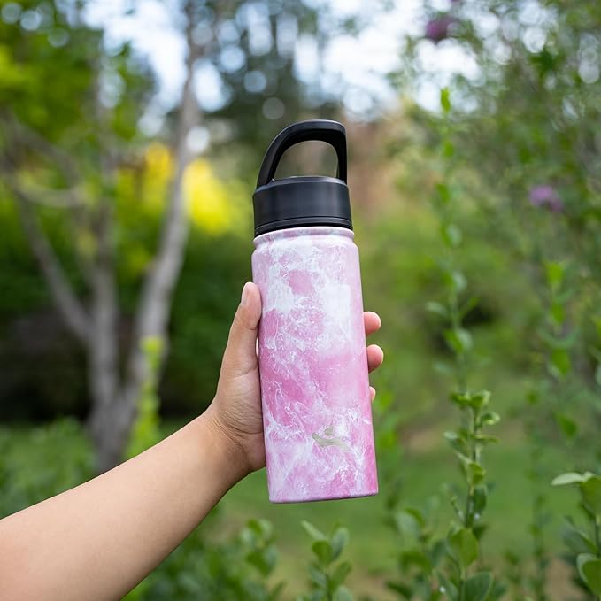 Insulated Water Bottle 24oz Stainless Steel Sport Bottles with 3 Lids,Marble Blossom-FlexoryFit