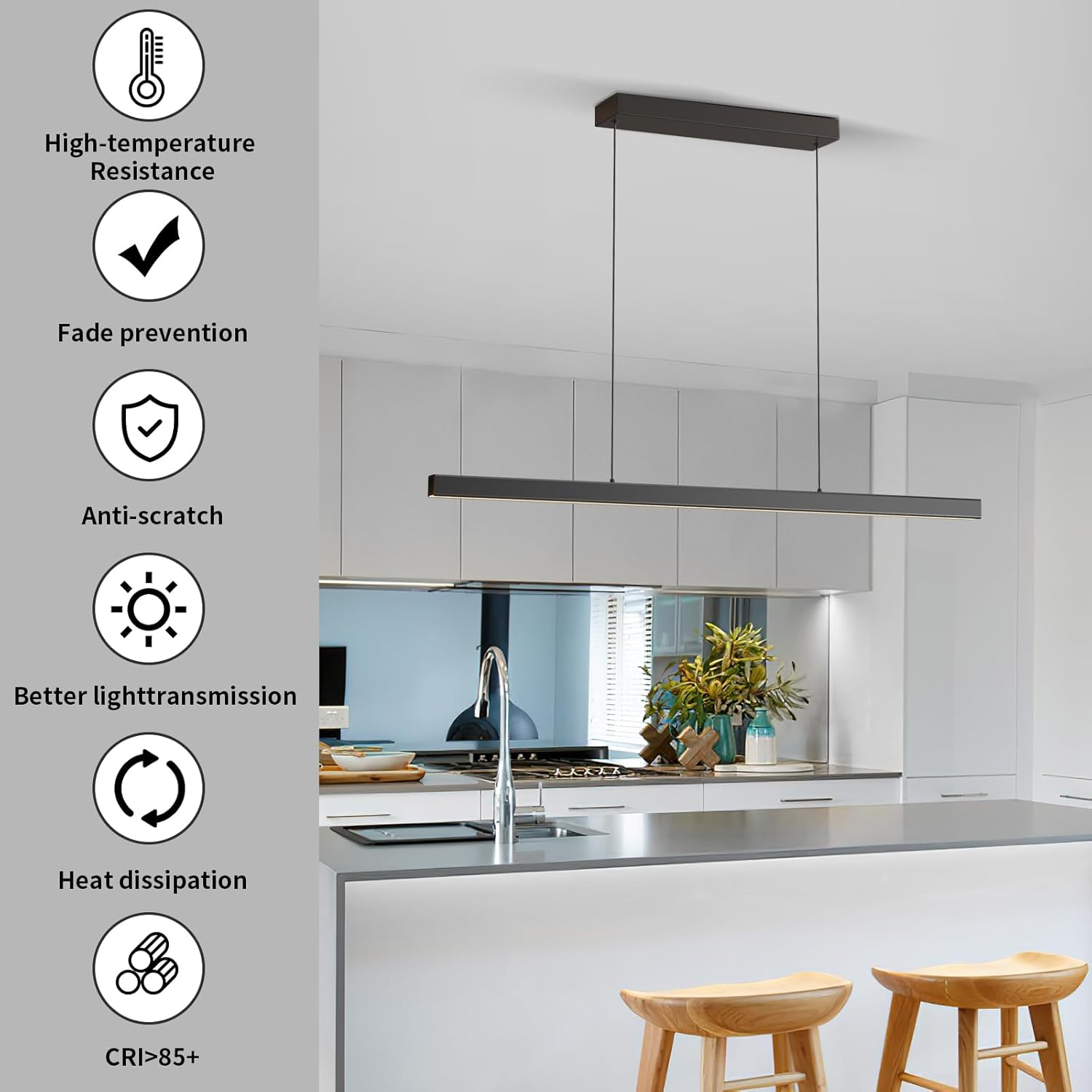 Modern Island Lights, 70.8in LED Pendant Light Dimmable with Remote Control 3000k-6000K Adjustable Color Temperature, Aluminum Chandelier Lamp Fixture for Kitchen, Dining Room, Billiard Room