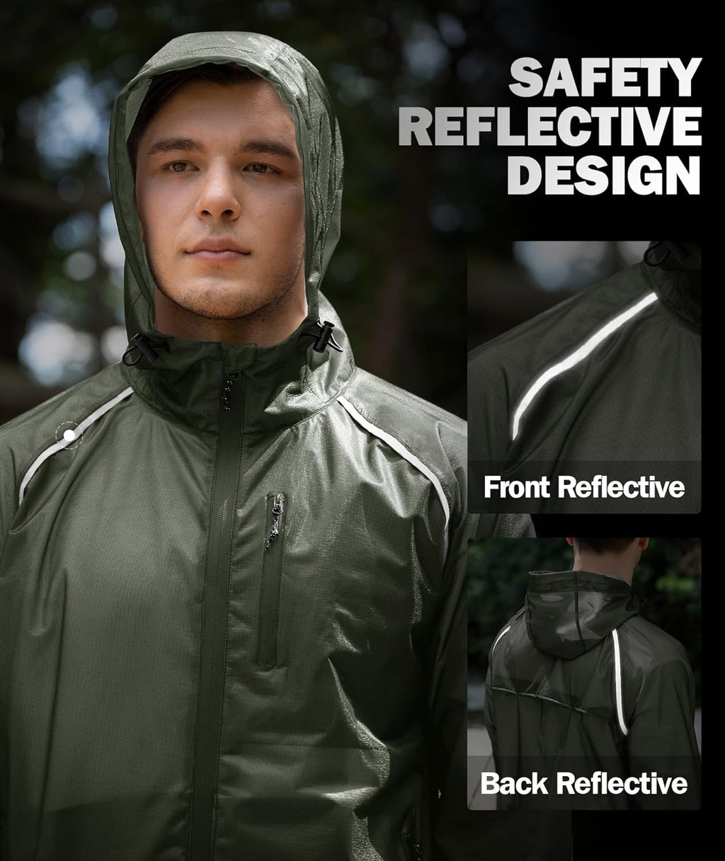 SWISSWELL Mens Cycling Rain Jacket Waterproof Lightweight Windbreaker Jackets for Men Raincoat with Hood