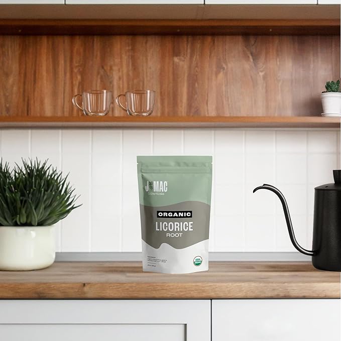 J Mac Botanicals Organic Licorice Root Tea, Cut and Sifted, Dried Herb, regaliz raiz organico-FlexoryFit