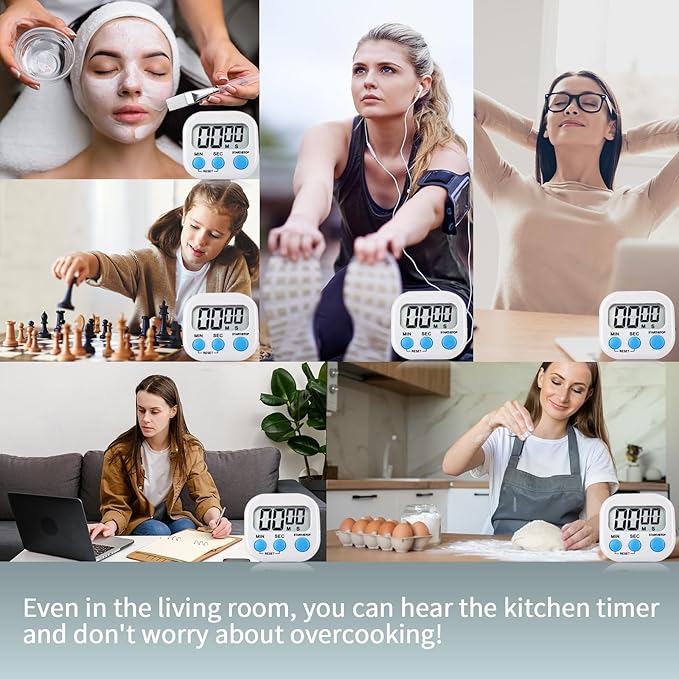 12 Pack Digital Kitchen Timer Magnetic Digital Timer with Big Display Loud Ring Cooking Timers for Kitchen Electronic Timer for Cooking, Bathing, Gym, Break Time, Classroom(12,White, Blue, Orange)-FlexoryFit