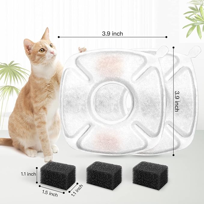 32 Pcs Cat Fountain Replacement Filters 16 Pack Cat Water Fountain Replacement Filters with 16 Pack Pre-Filter Sponges, Pet Fountain Filter Fit for 95oz/2.8L Automatic Pet Fountain Cat Water Fountain