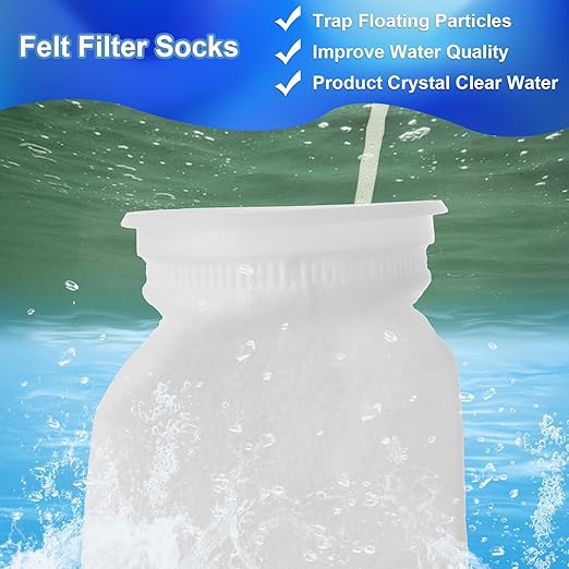 8 Pack 7" x 15.7" Filter Socks 7 Inch Ring by 15.7 Inch Long 200 Micron Filter Bag, Felt Filter Sock for Aquarium, Industry, Chemical, Water Liquid Filter Bags