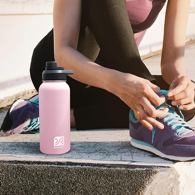 Insulated Water Bottle | Thickened Stainless Steel Vacuum Metal | Portable Sports Water Jug for Gym and Hiking with Straw, Carrier Bag, Handle Strap | BPA-Free 32 oz-FlexoryFit
