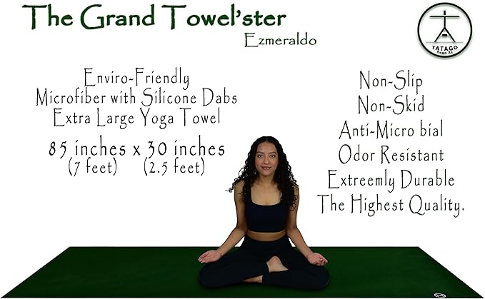 Tatago Hot Yoga Mat Towel Non Slip for Hot Yoga (72-84 inch Mats) Our Hot Yoga Towel Non Slip Silicone Dabs & Absorbent Microfiber Blend Gives You More Grip As You Drip! (Ezmeraldo, XL - 84")-FlexoryFit