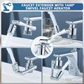 1080°Swivel Filter Faucet Extender Aerator - 8 Pcs Replacement Water Filter, 1080°+360°Rotating Robotic Arm 2 Mode Splash Filter, Solid Brass Faucet Sprayer Universal For Bathroom Kitchen Laundry Sink