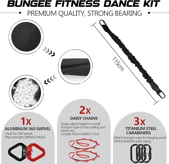 Heavy Duty Bungee Fitness Set – Professional 4D Bungee Resistance Band for Home Gym, Yoga & Air Dance – Adjustable Harness with 360° Rotational Device,Includes Workout Guide-FlexoryFit