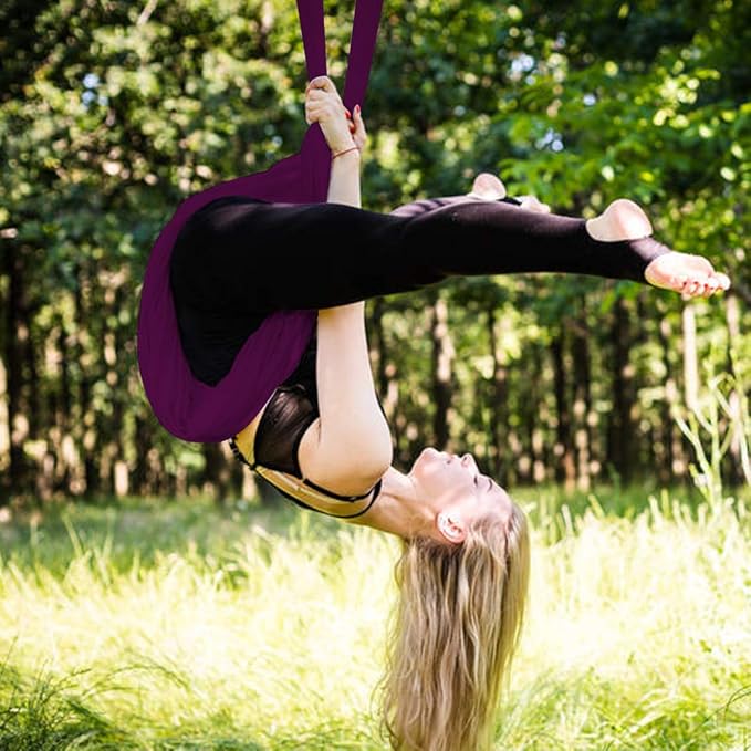 Aerial Yoga Swing Set with 2 Extension Straps - Anti-Gravity Aerial Yoga Hammock Sling for Inversion Exercises, Indoor Outdoor Home Gym Fitness Equipment-FlexoryFit