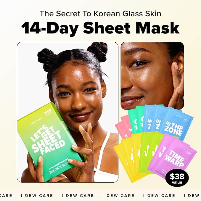 I DEW CARE Glass Skin Facial Sheet Mask Variety Pack - Let's Get Sheet Faced | 14 Days Facial Masks Set, Moisturizing Face Masks Skincare, Korean Face Mask, Hydrating Collagen Face Mask, 14 Count-FlexoryFit