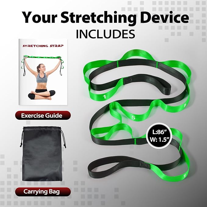 Stretching Strap with 10 Loops-Yoga Strap for Physical Therapy,Home Workout,Pilate & Flexibility Training,Non Elastic Exercise Stretch Band for Hamstring,Leg Stretcher Belt,Flexibility Fascia-FlexoryFit