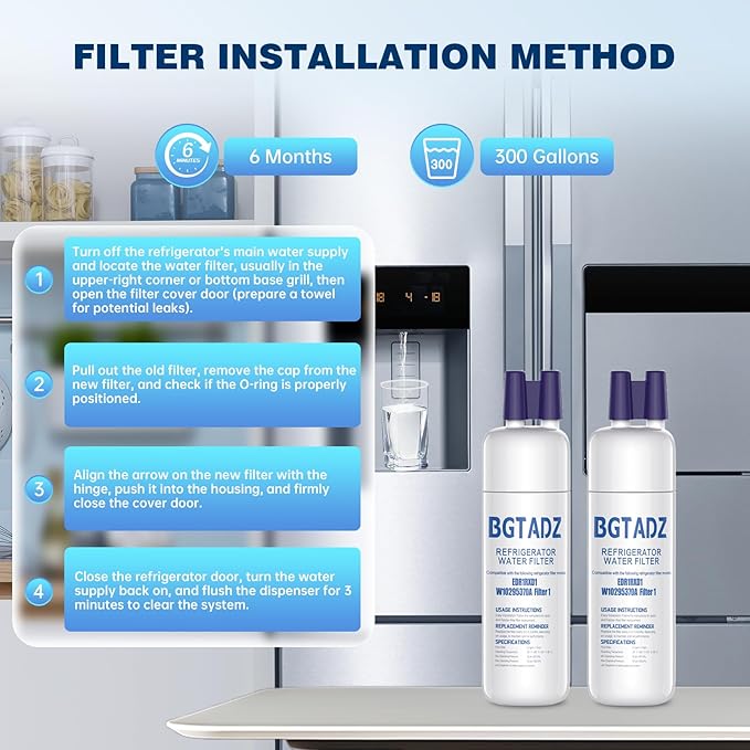 Water filter for WRS315SDHZ02, WRS325FDAM04, WRS571CIHZ01, WRS555SIHZ06, WRS325FDAW04, WSF26C3EXF01, WRS325SDHZ00 Replacement-2PK Vivena