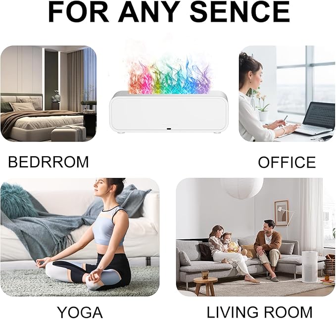 Colorful Flame Air Aroma Diffuser Humidifier, Dynamic Fire Flame Sound Pickup Aromatherapy Diffuser for Home Office Room(Remote, Timer & Auto-Off, 150ml)