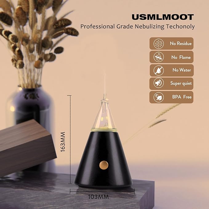 Babel Tower Aroma Nebulizer - Waterless Essential Oil Diffuser with Wood and Glass, Professional Grade Cold Air Technology, Super Quiet, No Water, No Heat, No Plastic - Original Design