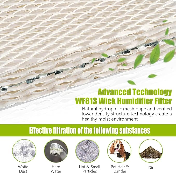 8 Pack WF813 Humidifier Filters Wick Replacement Compatible with ReliOn RCM-832 RCM-832N WF813 DH832 ProCare PCWF813 Equate EQWF813 EQ-2119-UL Duracraft DH-830 Cool Mist Humidifier Filters