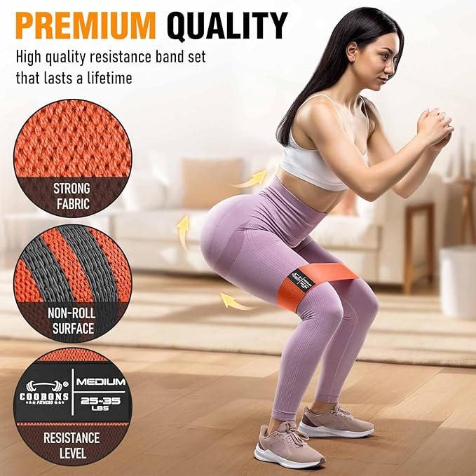 Fabric Resistance Bands for Working Out - Exercise Bands for Women and Men, Booty Bands for Legs and Glute, Yoga, Pilates, Rehab, Fitness and Home Workout-FlexoryFit