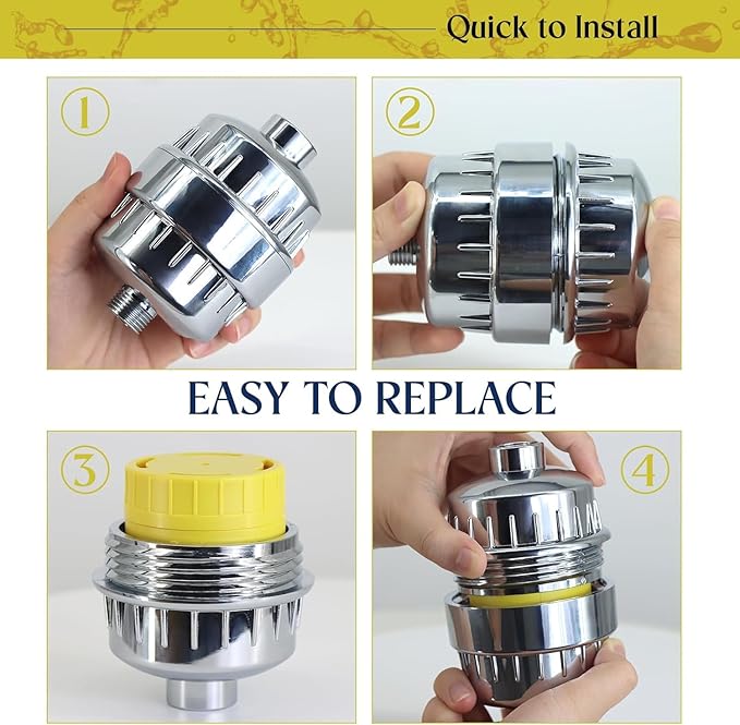 2-PACK High Output Universal Shower Filter Replacement Cartridge–Efficiently Remove Chlorine, Heavy Metals & dirt, Infused with Vitamin C Lemon Scent – Promote Healthier Hair & Skin