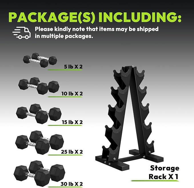 Hex Dumbbell Sets with Rack, 60-550 lb Rubber Encased Exercise & Fitness Dumbbells Set with Rack Option, Hand Weight for Strength Training, Weight Dumbbells-FlexoryFit
