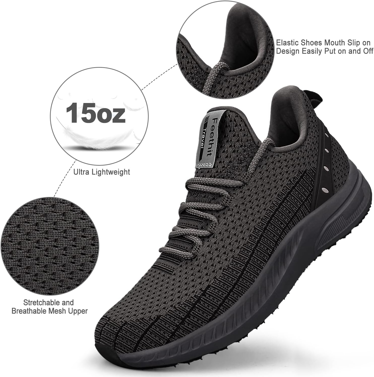 Feethit Mens Slip On Walking Shoes Blade Tennis Shoes Non Slip Running Shoes Lightweight Workout Shoes Breathable Mesh Fashion Sneakers