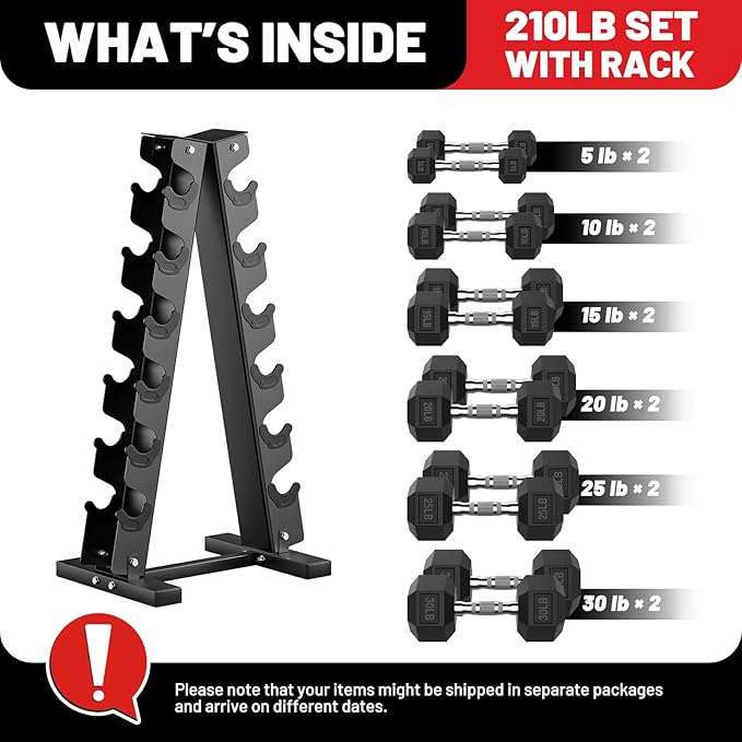 PAPABABE Hex Dumbbell Sets with Rack, 60-550lb Rubber Coated Dumbbell Weight Set and Storage Rack, Multiple Options Hand Weights for Strength Training-FlexoryFit