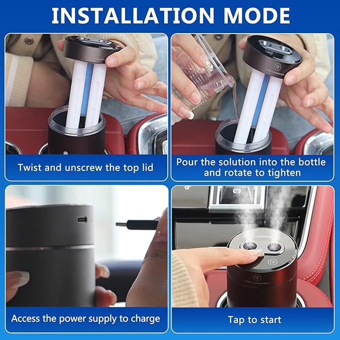 Smart Car Air Fresheners Rechargeable Ultrasonic Atomized Refreshing Experience Contains 4 Bottles of 10ml French Natural Fragrance Adjustable Concentration Auto On/Off Use in Car or Home(Purple)
