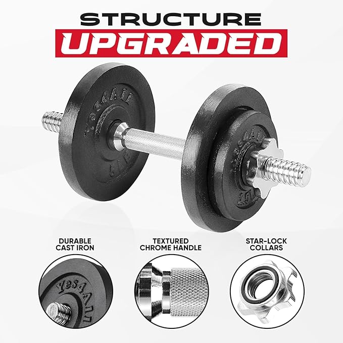 Yes4All Adjustable Dumbbell Set with Weight Plates/Connector - Exercise & Workout Equipment - Size Options 40lbs to 200lbs-FlexoryFit