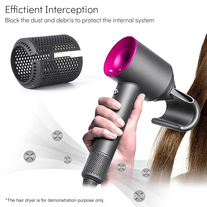 Upgraded Hair Dryer Filter Cover Compatible with Dyson Supersonic HD01 HD03 HD07 HD08 Models, Hair Dryer Strainer Filter Replacement Parts (Gray)