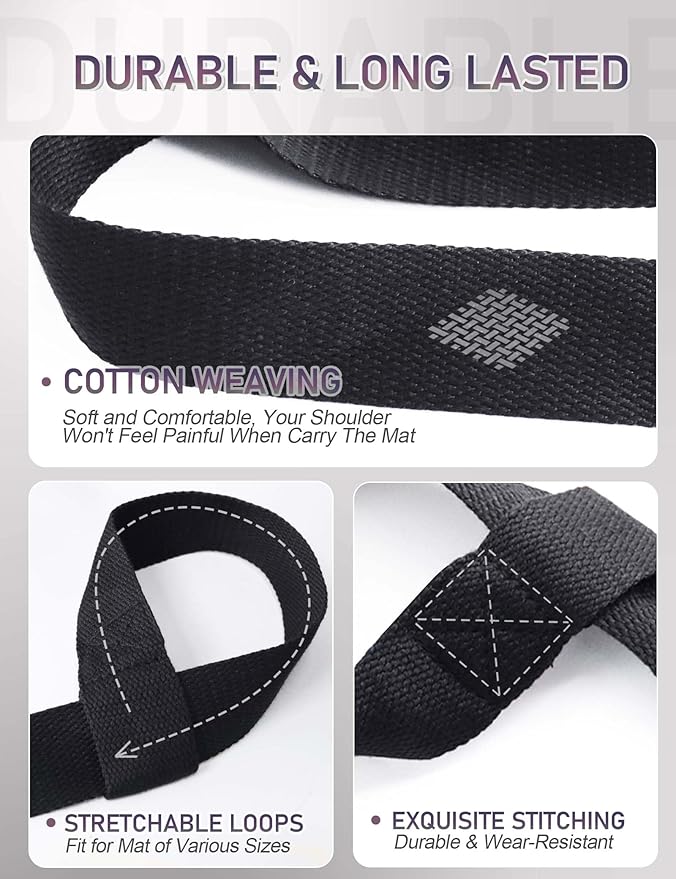 MRZZATA Yoga Mat Carrier Strap - Adjustable Thick and Wide Strap for Carrying Mat or Stretching, Black-FlexoryFit