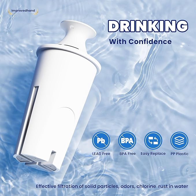 Improvedhand Water Filter Replacement Compatible with Brita Water Pitchers and Dispensers OB03, Classic 35557, Mavea 107007 and More, Pack of 3