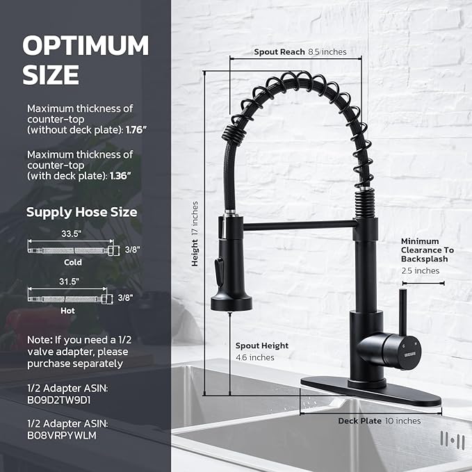 WEWE Black Kitchen Faucet with Soap Dispenser, Kitchen Sink Faucet with Pull Down Sprayer Stainless Steel Single Handle High Arc Pull Out Matte Black Faucet for Bar Laundry RV Utility