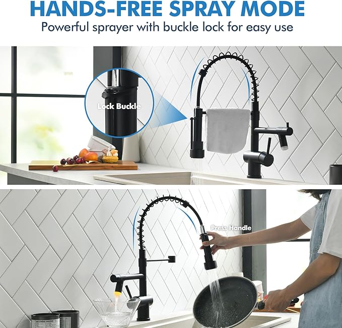 VFAUOSIT Kitchen Faucets with LED Light, Commerical Black Kitchen Faucet with Pull Down Sprayer, Stainless Steel High-arc Kitchen Sink Faucet wiht Single Handle for Modern RV Camper Laundry Bar Sink