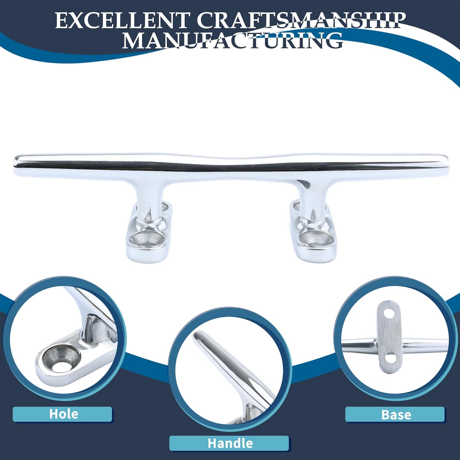 SHENGHUISS Boat Cleat 316 Stainless Steel Open Base Boat Dock Cleats（4"/5"/6"/8"/10"/12"） Silver/Gold for Boat, Dock, Kayaks, Nautical Decor ect