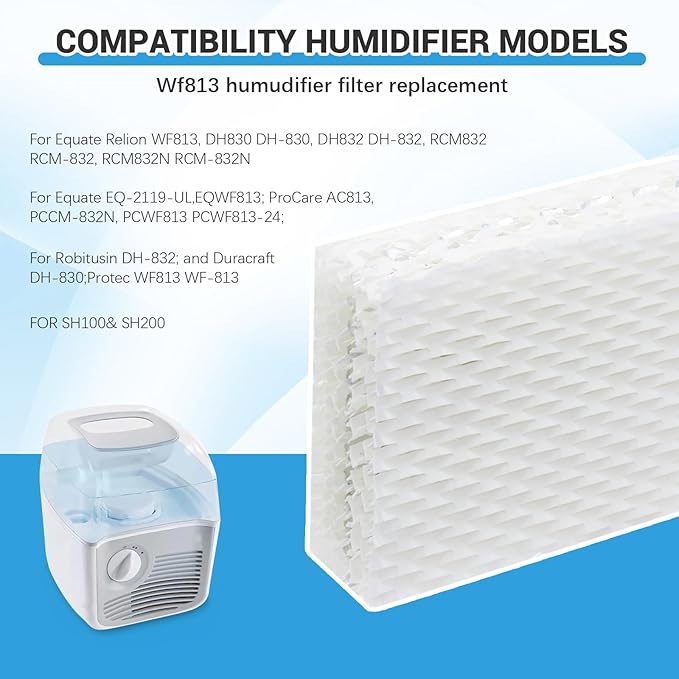 WF813 Humidifier Filter Compatible with Equate EQWF813, EQ-2119-UL, Relion RCM-832N RCM832, ProCare PCWF813, PCCM-832N, Cool Mist Humidifier Replacement Wick Filter 6 Pack