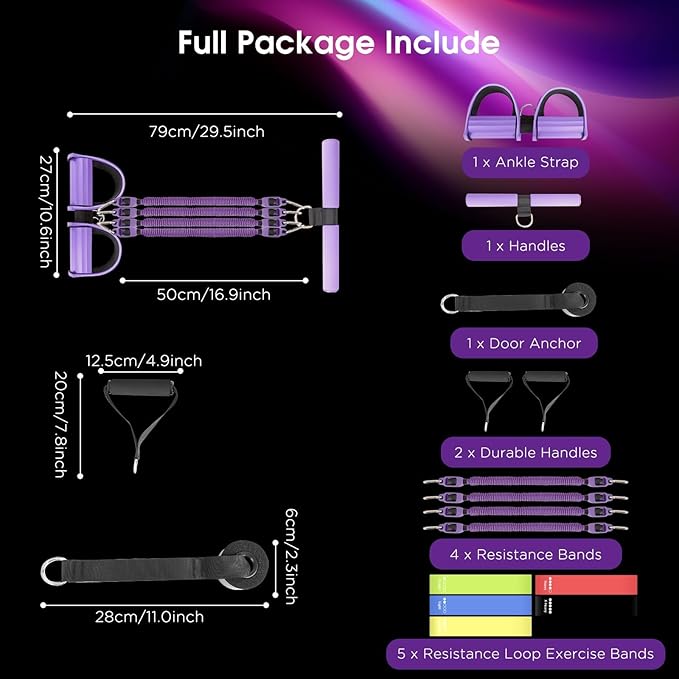 2025 Upgrade Pedal Resistance Band, 4-Tube Elastic Sit Up Pull Rope for Men and Women, Pedal Puller for Strength Training, Foot Resistance Rope for Physical Therapy, with 5Pcs Exercise Bands-FlexoryFit