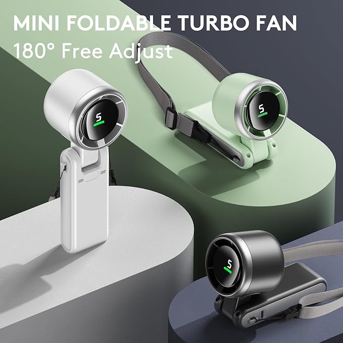 Foldable Handheld Fan, Portable Strong Winds Rechargeable 10000mAh Mini Turbo Fan, Digital Display, 5 Speed Adjustable Personal Small Pocket, Gifts for Women Men Travel Camp Outdoor Office