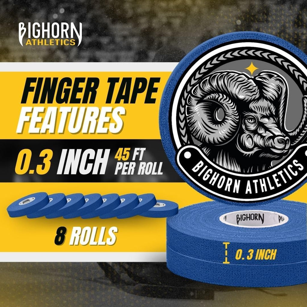 Bighorn Athletics Jiu Jitsu Finger Tape | Residue-Free Athletic Finger Tape for Sports & Injuries: Rock Climbing, Volleyball, Football, Basketball, Hands & Toes | 0.3-Inch x 45-feet, 8-Rolls, Blue