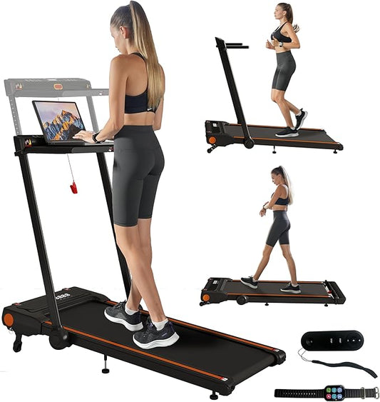 Foldable Treadmill with Incline Treadmill with Home Removable Desk Workstation 3.0 HP 3 in 1 Folding Small Compact Walking Treadmills 300 Lbs Capacity for Home Office-FlexoryFit