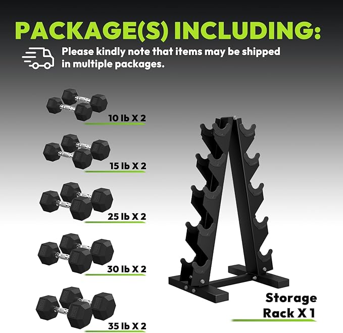 Hex Dumbbell Sets with Rack, 60-550 lb Rubber Encased Exercise & Fitness Dumbbells Set with Rack Option, Hand Weight for Strength Training, Weight Dumbbells-FlexoryFit