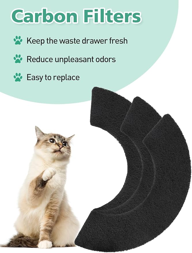 MEWTOGO 3 Pcs Carbon Filters for Cat Litter Box Robot 4 - Thickened and Durable Replacement Filters to Absorb Unpleasant Odors Control Damp from Pets and Keep Home Fresh