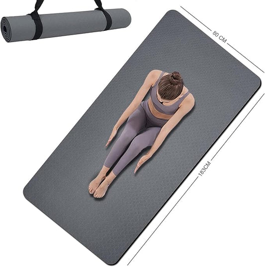 Yoga Mat Double-Sided Non Slip, 72'' x 32'' x 7mm - Extra Wide & Thick Yoga Mat for Women Men Kids, Professional TPE Yoga Mats for Home Workout, Yoga, Pilates and Floor Exercise, with Carrier Strap-FlexoryFit