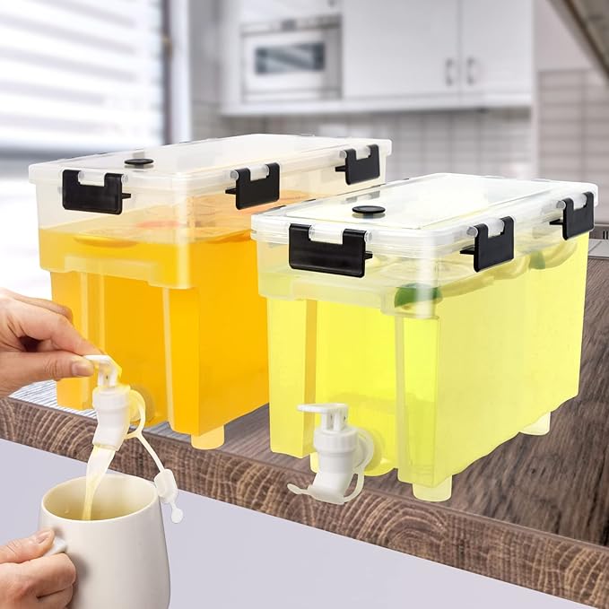 2.5 Gallon Drink Dispenser For Fridge,Beverage Dispenser With Spigot. Milk,Lemonade Dispenser,Juice Containers With Lids For Parties And Dairly Use,100% Sealed And Filter screen（1+1.5）Gallon